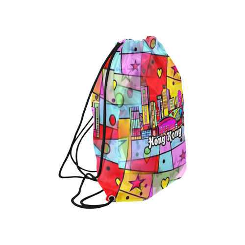 Hong Kong Popart by Nico Bielow Large Drawstring Bag Model 1604 (Twin Sides)  16.5"(W) * 19.3"(H)