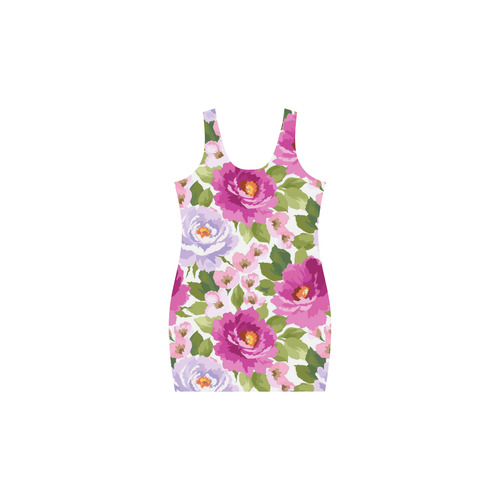 Beautiful Pink Watercolor Floral Pattern Medea Vest Dress (Model D06)