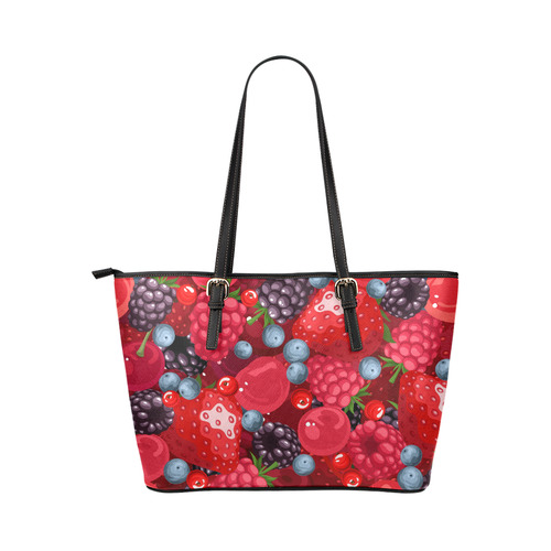 Strawberry Raspberry Blueberry Fruit Pattern Leather Tote Bag/Small (Model 1651)