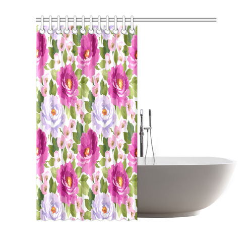 Beautiful Pink Watercolor Floral Pattern Shower Curtain 72"x72"