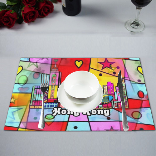 Hong Kong Popart by Nico Bielow Placemat 12’’ x 18’’ (Set of 6)