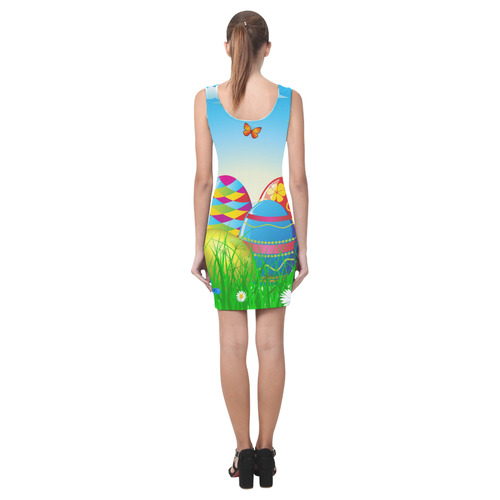 Happy Easter Eggs Butterfly Green Grass Medea Vest Dress (Model D06)