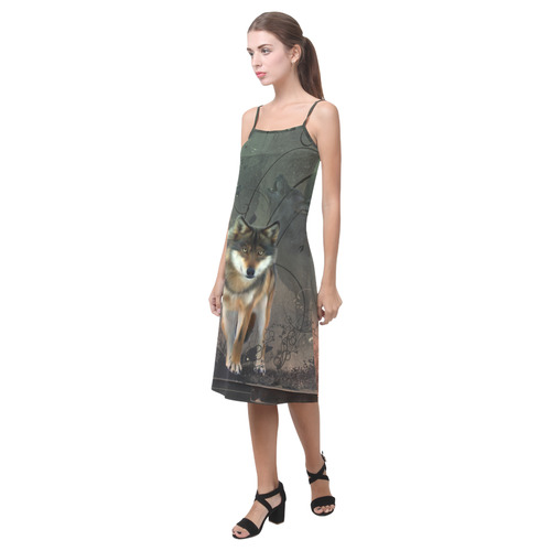 Amazing wolf in the night Alcestis Slip Dress (Model D05)