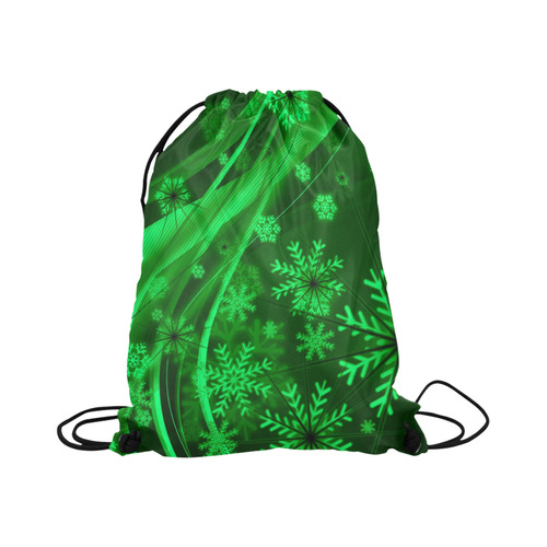Green Snowflakes Large Drawstring Bag Model 1604 (Twin Sides)  16.5"(W) * 19.3"(H)