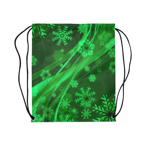 Snowflakes Green Large Drawstring Bag Model 1604 (Twin Sides)  16.5"(W) * 19.3"(H)