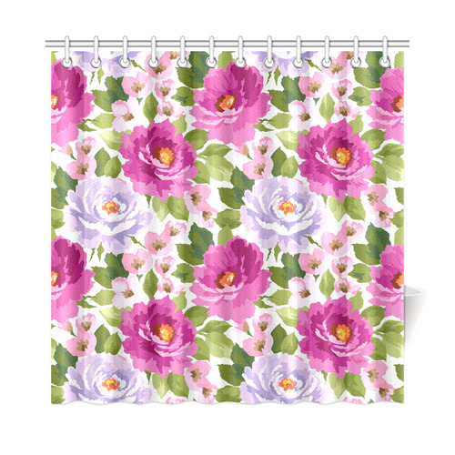 Beautiful Pink Watercolor Floral Pattern Shower Curtain 72"x72"