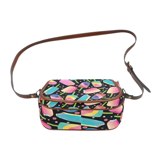 Ice Cream Bars Pattern Pink Yellow Aqua Saddle Bag/Small (Model 1649) Full Customization