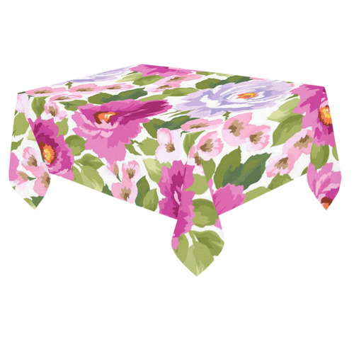 Beautiful Pink Watercolor Floral Pattern Cotton Linen Tablecloth 60"x 84"