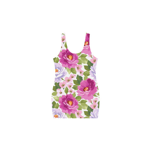 Beautiful Pink Watercolor Floral Pattern Medea Vest Dress (Model D06)
