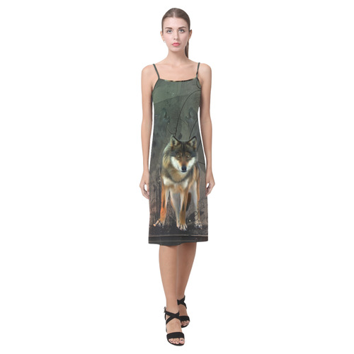 Amazing wolf in the night Alcestis Slip Dress (Model D05)