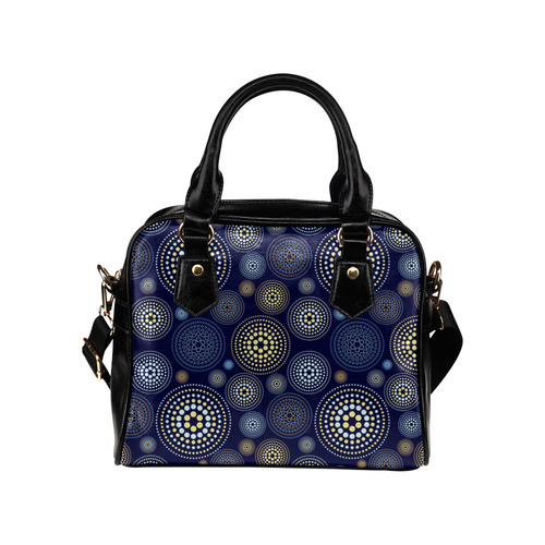Blue Gold Circles Abstract Pattern Shoulder Handbag (Model 1634)