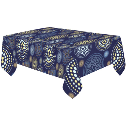 Blue Gold Circles Abstract Pattern Cotton Linen Tablecloth 60"x120"