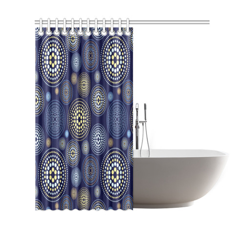 Blue Gold Circles Abstract Pattern Shower Curtain 69"x70"