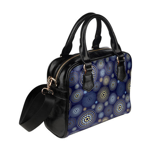 Blue Gold Circles Abstract Pattern Shoulder Handbag (Model 1634)