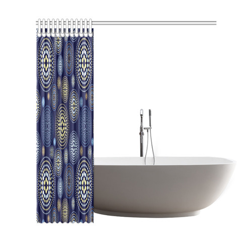 Blue Gold Circles Abstract Pattern Shower Curtain 69"x72"