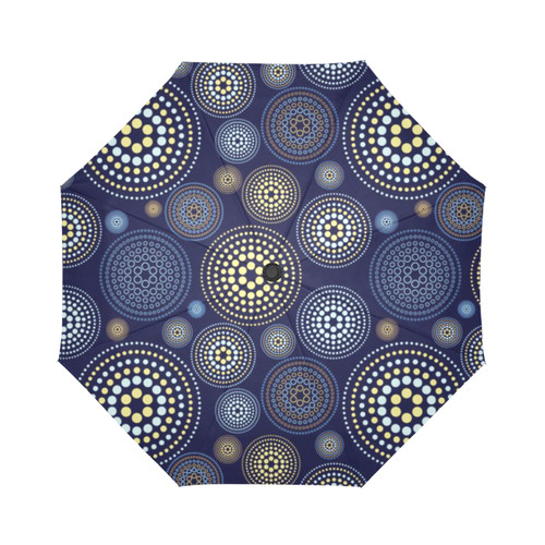 Blue Gold Circles Abstract Pattern Auto-Foldable Umbrella (Model U04)