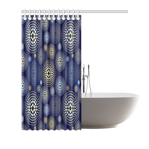 Blue Gold Circles Abstract Pattern Shower Curtain 72"x72"