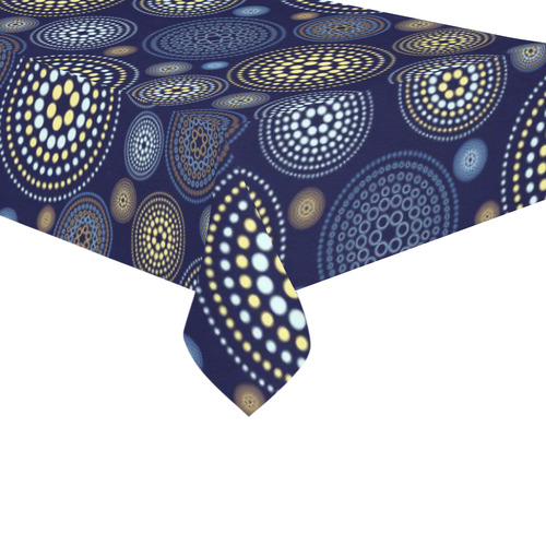 Blue Gold Circles Abstract Pattern Cotton Linen Tablecloth 60"x120"