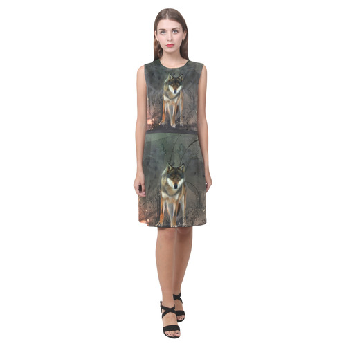 Amazing wolf in the night Eos Women's Sleeveless Dress (Model D01)