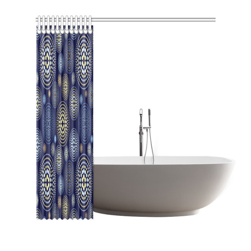 Blue Gold Circles Abstract Pattern Shower Curtain 72"x72"