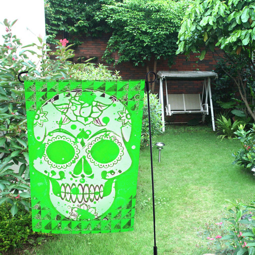 Trendy Skull, neon green by JamColors Garden Flag 12‘’x18‘’（Without Flagpole）