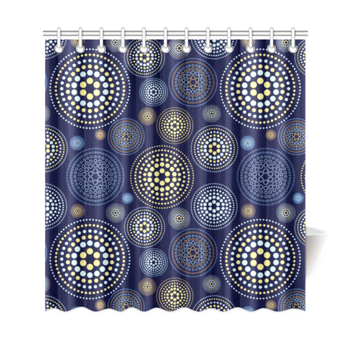 Blue Gold Circles Abstract Pattern Shower Curtain 69"x72"