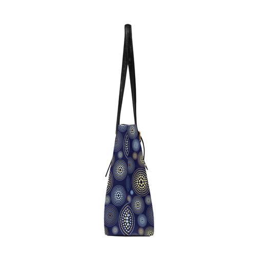 Blue Gold Circles Abstract Pattern Euramerican Tote Bag/Large (Model 1656)