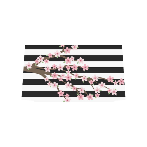 Black White Stripes, Cherry Blossom Flower Tree, Floral Pattern Euramerican Tote Bag/Large (Model 1656)