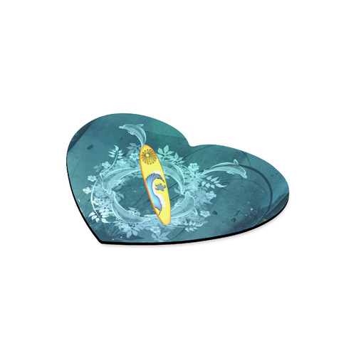 Sport, surfboard with dolphin Heart-shaped Mousepad