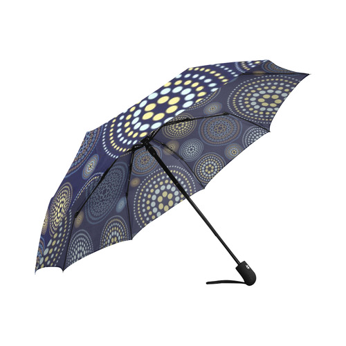 Blue Gold Circles Abstract Pattern Auto-Foldable Umbrella (Model U04)
