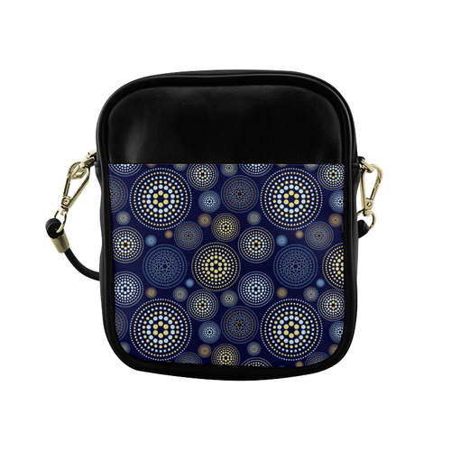 Blue Gold Circles Abstract Pattern Sling Bag (Model 1627)