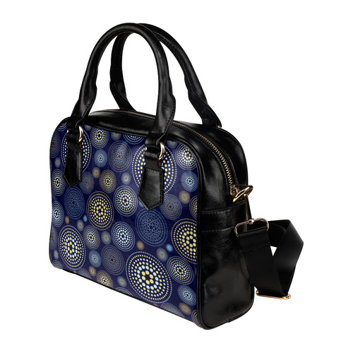 Blue Gold Circles Abstract Pattern Shoulder Handbag (Model 1634)