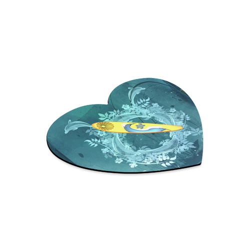 Sport, surfboard with dolphin Heart-shaped Mousepad