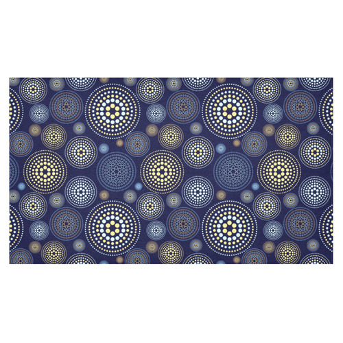 Blue Gold Circles Abstract Pattern Cotton Linen Tablecloth 60"x 104"
