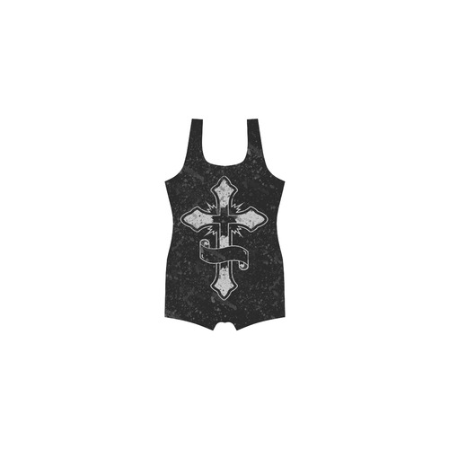 Distressed Cross Gothic Print Classic One Piece Swimwear (Model S03)