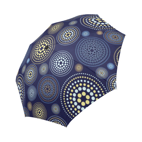 Blue Gold Circles Abstract Pattern Auto-Foldable Umbrella (Model U04)