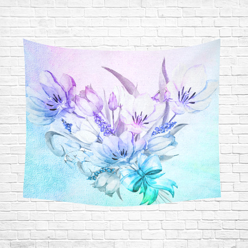 Wonderful flowers in soft watercolors Cotton Linen Wall Tapestry 60"x 51"