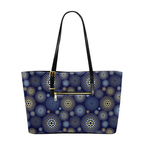 Blue Gold Circles Abstract Pattern Euramerican Tote Bag/Large (Model 1656)