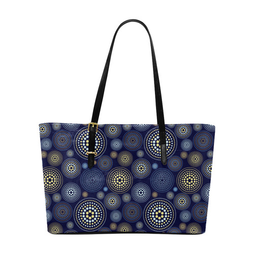 Blue Gold Circles Abstract Pattern Euramerican Tote Bag/Large (Model 1656)