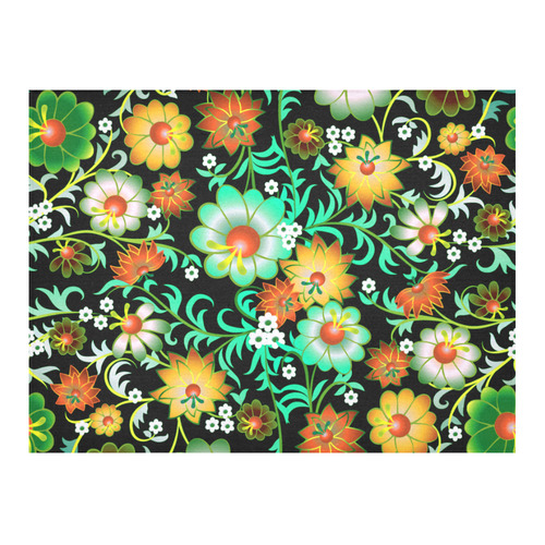 Beautiful Vintage European Floral Pattern Cotton Linen Tablecloth 52"x 70"