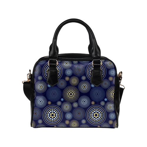 Blue Gold Circles Abstract Pattern Shoulder Handbag (Model 1634)