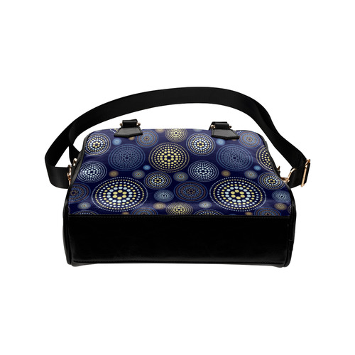 Blue Gold Circles Abstract Pattern Shoulder Handbag (Model 1634)