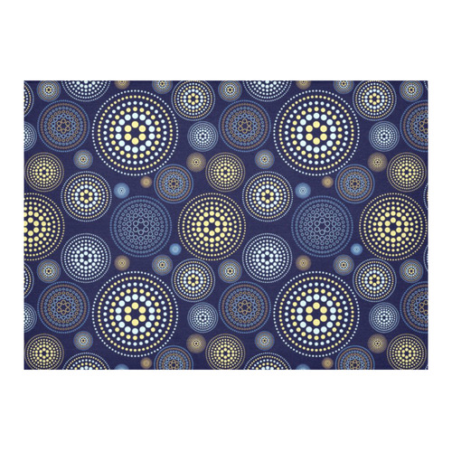 Blue Gold Circles Abstract Pattern Cotton Linen Tablecloth 60"x 84"