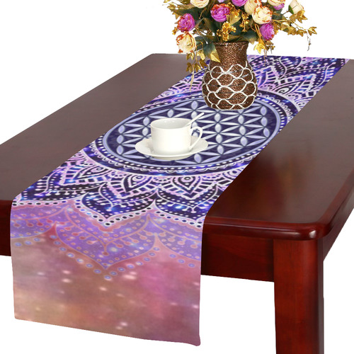 Flower Of Life Lotus Of India Galaxy Colored Table Runner 16x72 inch