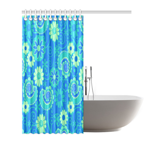 Spring Blues Sea Green Swirl Flowers Shower Curtain By Juleez Shower Curtain 72"x72"