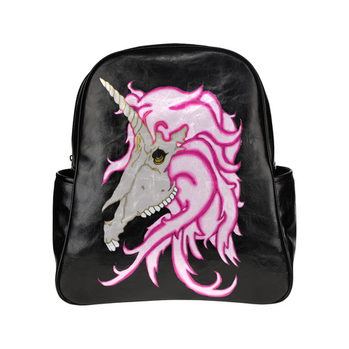 Pink Unicorn Skull Black Multi-Pockets Backpack (Model 1636)
