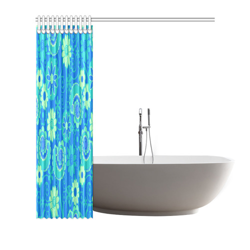 Spring Blues Sea Green Swirl Flowers Shower Curtain By Juleez Shower Curtain 72"x72"