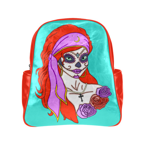 Gypsy Sugar Skull Turquoise Multi-Pockets Backpack (Model 1636)