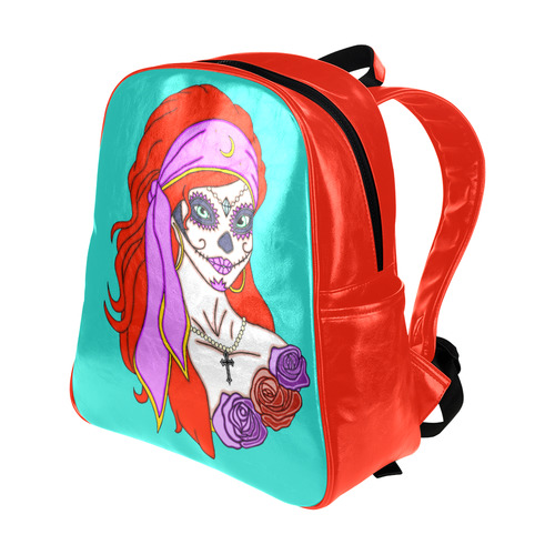 Gypsy Sugar Skull Turquoise Multi-Pockets Backpack (Model 1636)