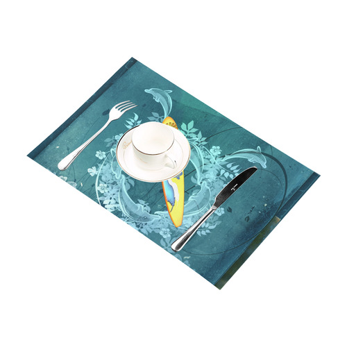 Sport, surfboard with dolphin Placemat 12’’ x 18’’ (Six Pieces)